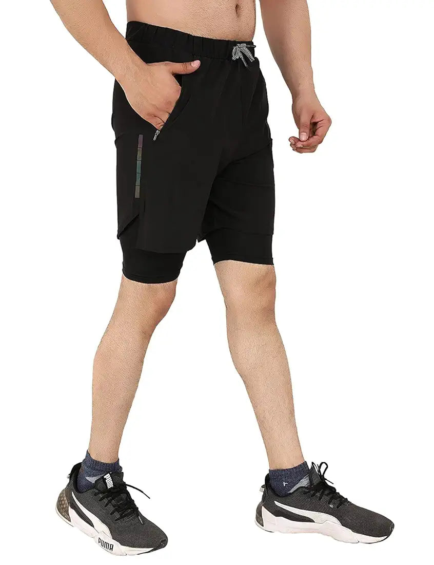 WMX Mens 2 in 1 Running Shorts Quick Dry Gym Athletic Workout Clothes with Side Pockets
