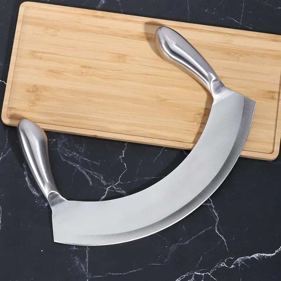 DAYANIDHI Dayanadhi Professional 9.5 Inch Stainless Steel Pizza Cutter | Double Handle Multipurpose Slicer | Sharp Blade for Pizza Garlic Fruits Vegetables Mincing & Slicing