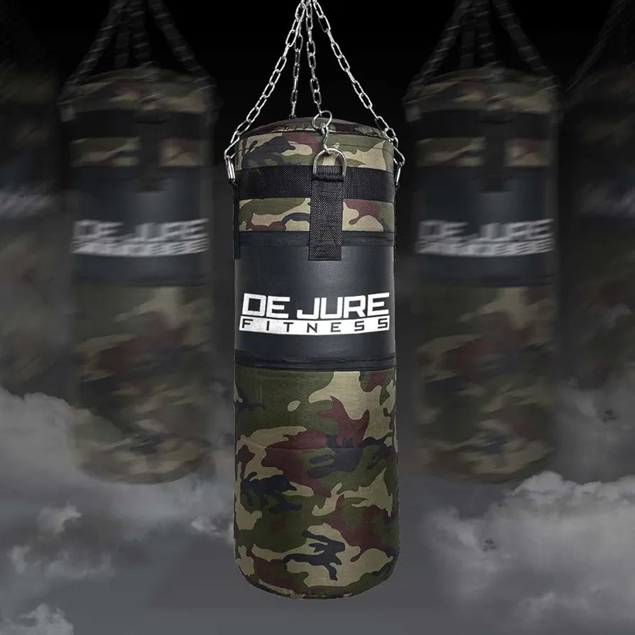 De Jure Fitness High Performance Heavy Duty Filled Punching Bag with Stainless Steel Hanging Chain, PU Material Punching Bag for Boxing