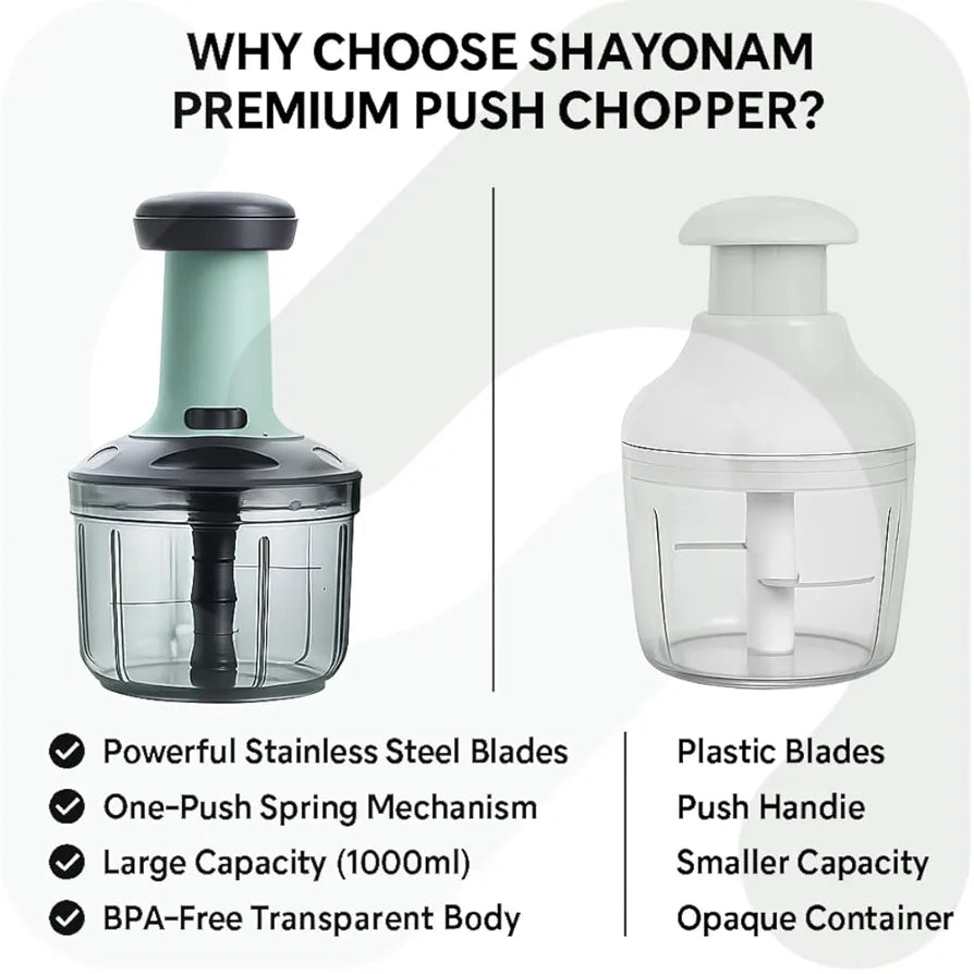 SHAYONAM Chopper for Kitchen Use 1000ml,5 Blade Steel Large Manual Hand-Press Vegetable Chopper Mixer Cutter to Cut Onion, Salad, Tomato, Potato