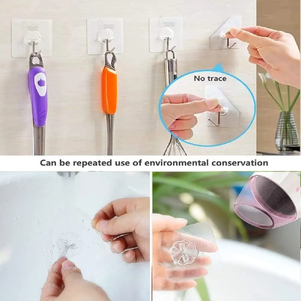 JIALTO Adhesive Hooks Kitchen Wall Hooks-Heavy Duty 13.2lb Nail Free Sticky Hangers with Stainless Hooks Reusable Utility Towel Bath Ceiling Hooks-10 pcs