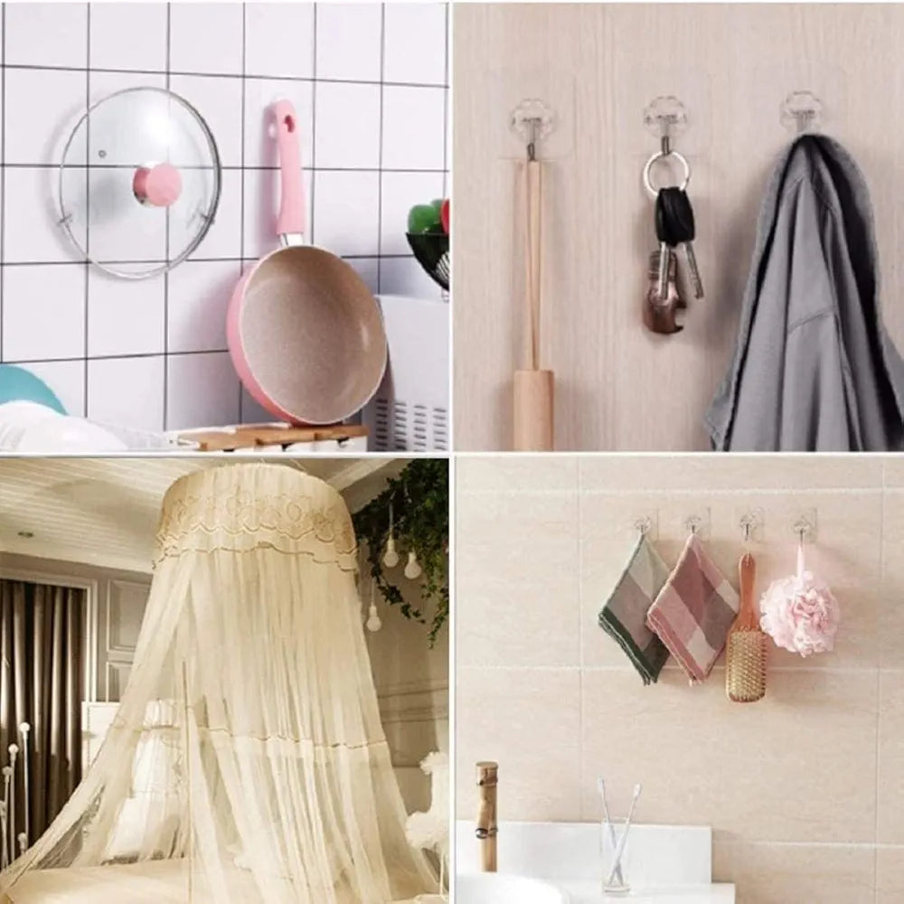 JIALTO Adhesive Hooks Kitchen Wall Hooks-Heavy Duty 13.2lb Nail Free Sticky Hangers with Stainless Hooks Reusable Utility Towel Bath Ceiling Hooks-10 pcs