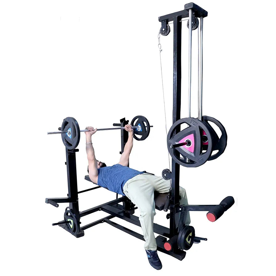 VAISHNAVI FITNESS 20 in1 Gym Bench 20 Kg Rubber with LAT Pull Down for Home Workout - Max Weight- 250 KG
