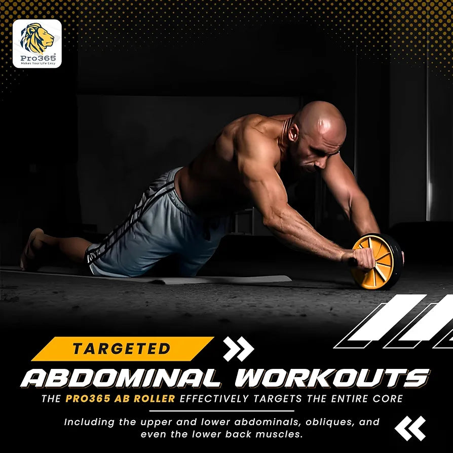 PRO365 Abs Roller | Ab Wheel With Anti Rust S.Steel Rod | Home Gym Equipment Abs Workouts 100 Kgs | Core Workouts | 6MM Safe Knee Mat | Lifetime Brand Warranty |