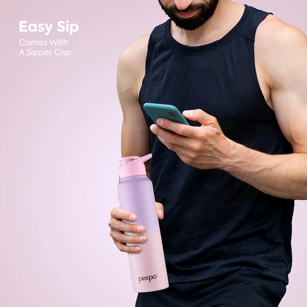 PEXPO Craft Pro 1000 ISI Certified Stainless Steel Water Bottle 950ml Fridge Water Bottle with Sipper Cap | Office | Gym | Travelling | Eco Friendly | BPA Free - Purple & Pink