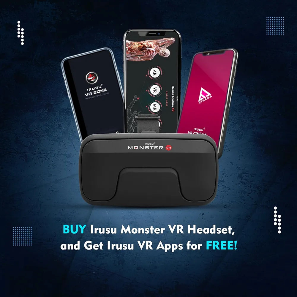 Irusu Monster VR Headset - Virtual Reality Glasses with 40 MM HD Lens,Built in Touch Button and Controller for Learning | Gaming | Watching Movies | Virtual Experiences