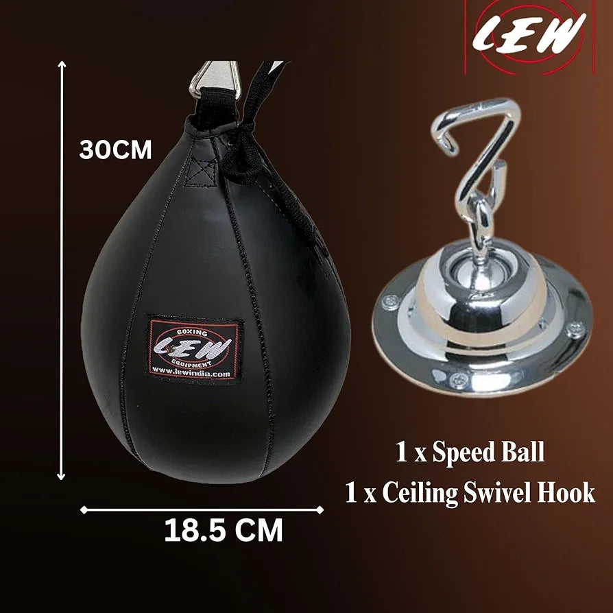 LEW Speed Ball for Boxing Training – Professional Leather Punching Bag with Ceiling Hook Mount