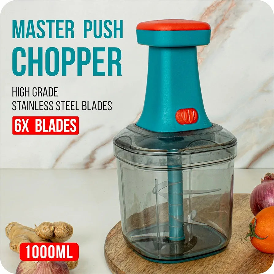 TEKCOOL Manual Hand Press Push Chopper with 6 Blades for Effortless Chopping Vegetables & Fruits ,