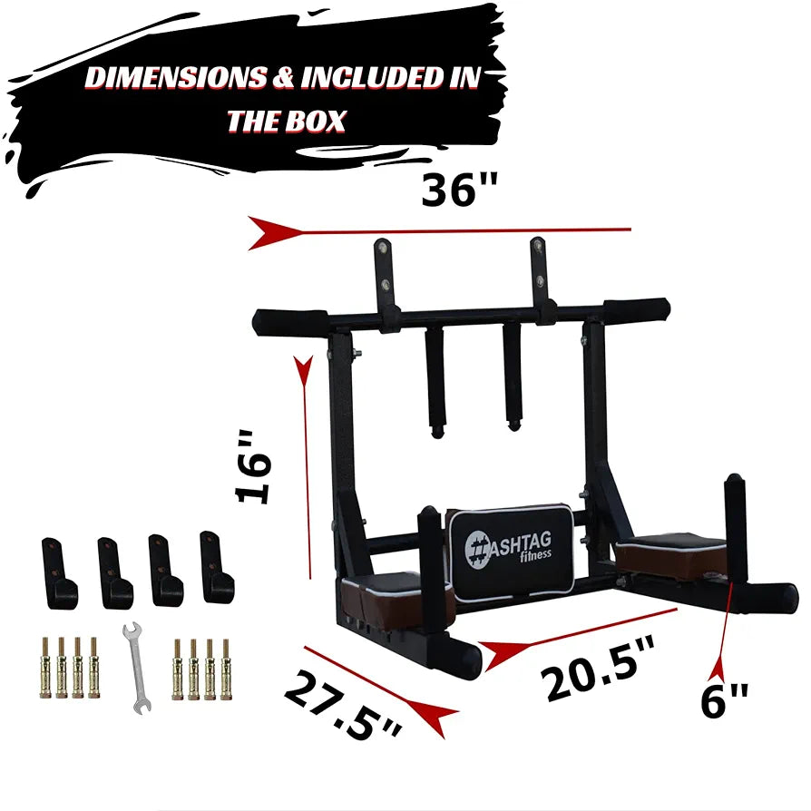 HASHTAG FITNESS Wall mount pull up bar, 3 in 1, dips station, home gym equipments, height increasing equipments for men,kids and women