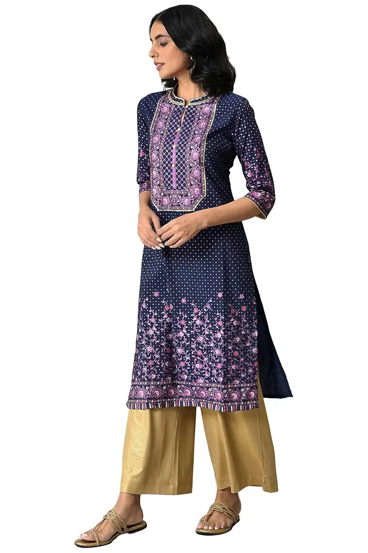 Aurelia Women's Viscose Blend Straight Fit Straight Floral Printed Kurta