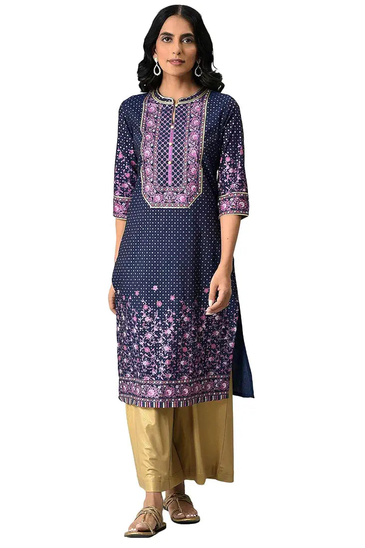 Aurelia Women's Viscose Blend Straight Fit Straight Floral Printed Kurta