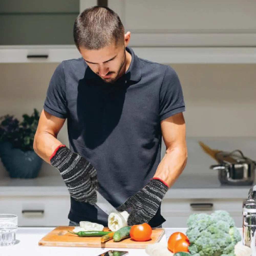 KAWACH Cut Resistance Gloves | Hand Safety Gloves for Kitchen Gardening | High Performance Fiber/Cotton Kitchen Gloves