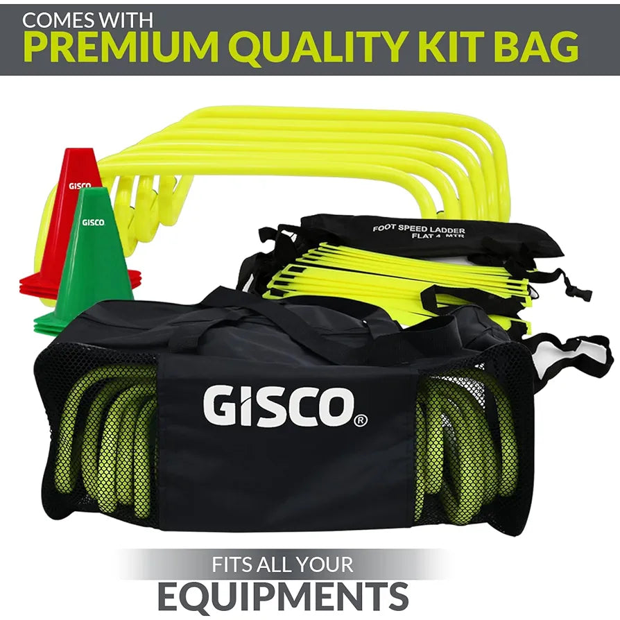 GISCO Speed and Agility Soccer Training Kit, Including 6" Hurdles - 6Pcs + 4 M Agility Ladder with Bag- 1 Piece + 6" Marker Cone - 6 Pcs + Kit Bag