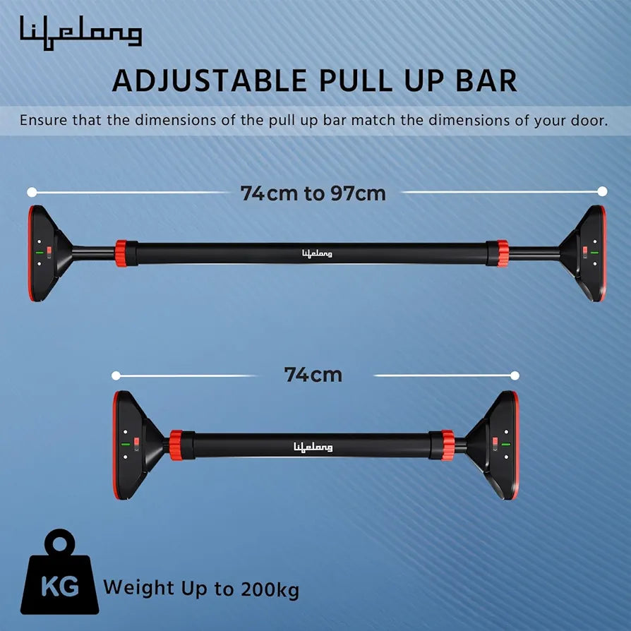 Lifelong Pull Up Bar for Home -Adjustable Rod 65cm to 95cm width, wall mounted without screws -Door Pull up bar to Increase Height -Exercise equipment for Home Gym