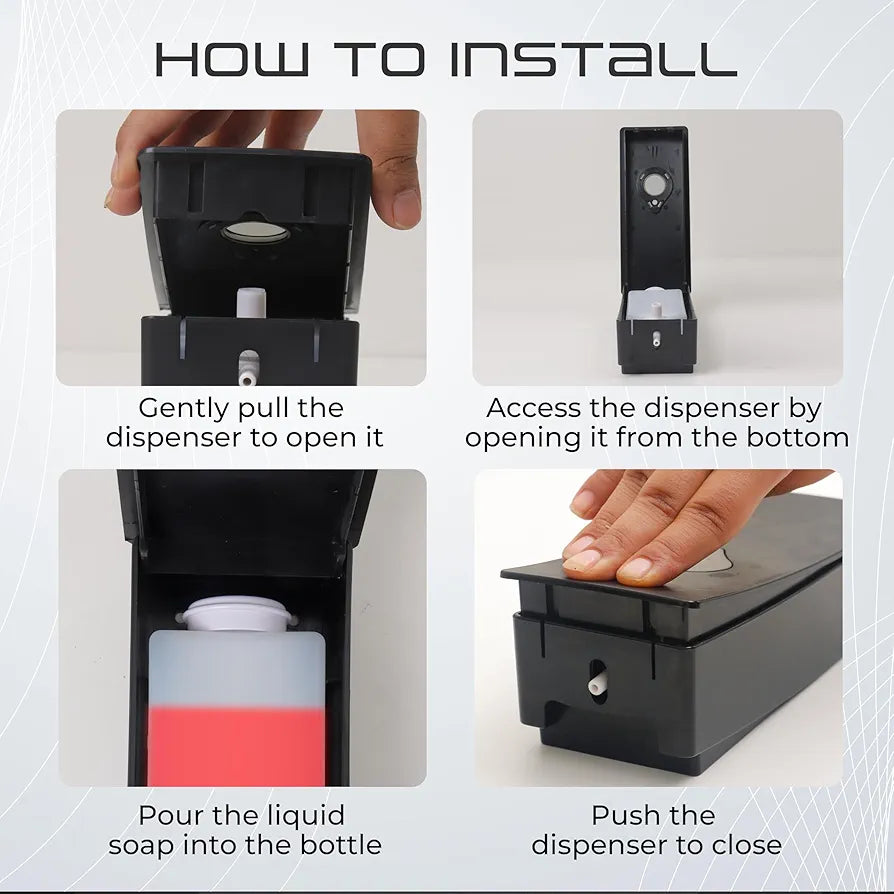 Robustt Manual Wall Mounted Liquid Soap Dispenser - Black - with Adhesive Hooks | Leak-Proof, Transparent Window, Easy Installation