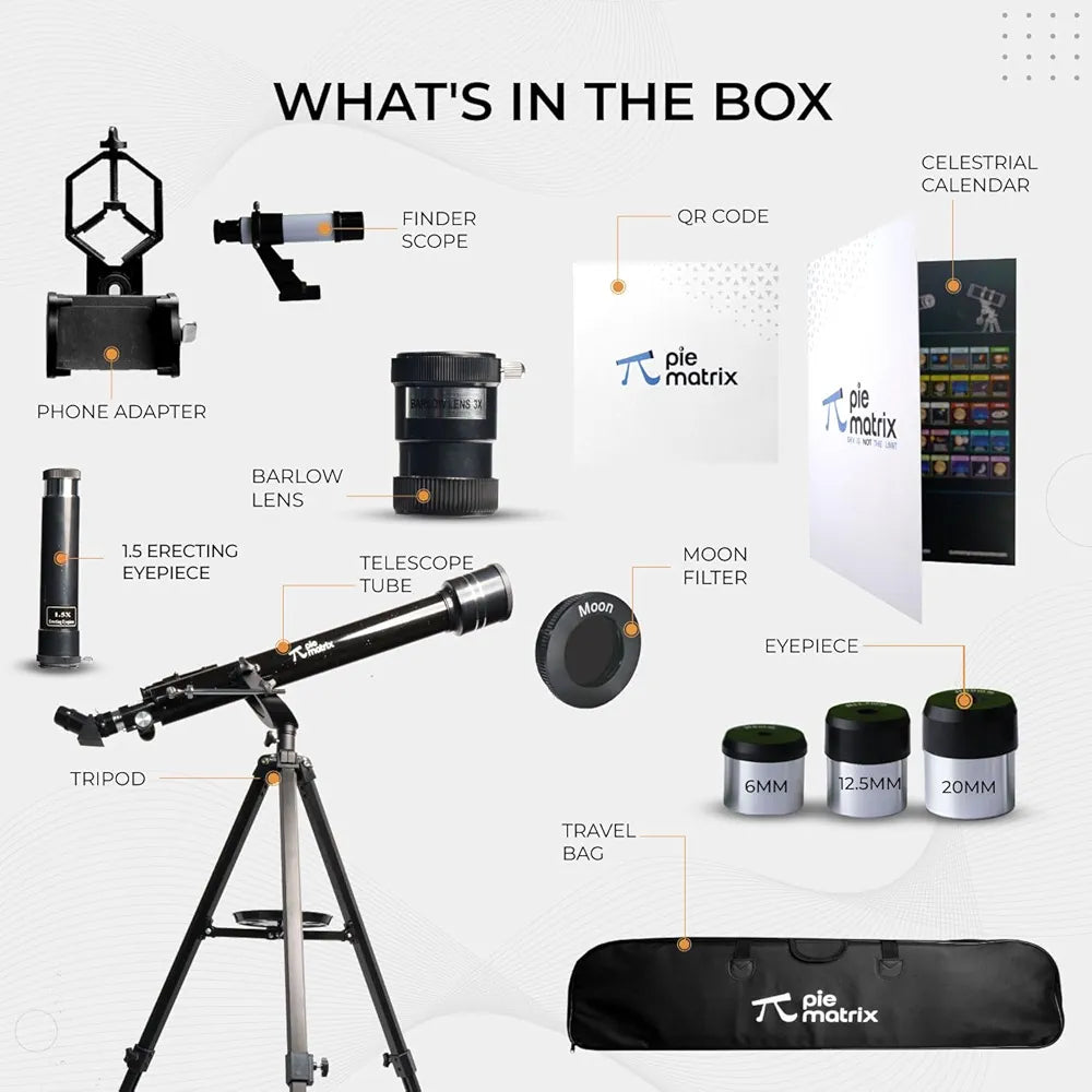Pie Matrix Phoenix 60700 Astronomical land & Sky Refractor Telescope with 175x Ultra Zoom,Fully Coated Glass Optics, Alt-Az Mount,Professionals to Explore Moon,Saturn Rings, Planets & Deep Sky Objects
