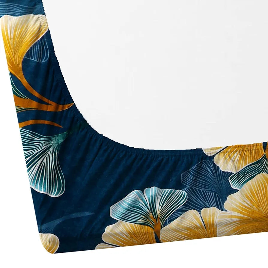 RD TREND Presents Luxurious Glace Cotton Super Soft 210 TC 360° Elastic Fitted Leafs Bedsheet Queen Size with 2 Pillow Covers, Color-Teal Blue