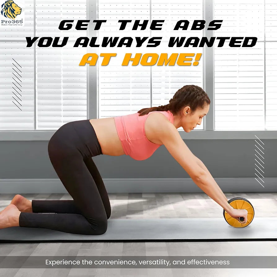 PRO365 Abs Roller | Ab Wheel With Anti Rust S.Steel Rod | Home Gym Equipment Abs Workouts 100 Kgs | Core Workouts | 6MM Safe Knee Mat | Lifetime Brand Warranty |