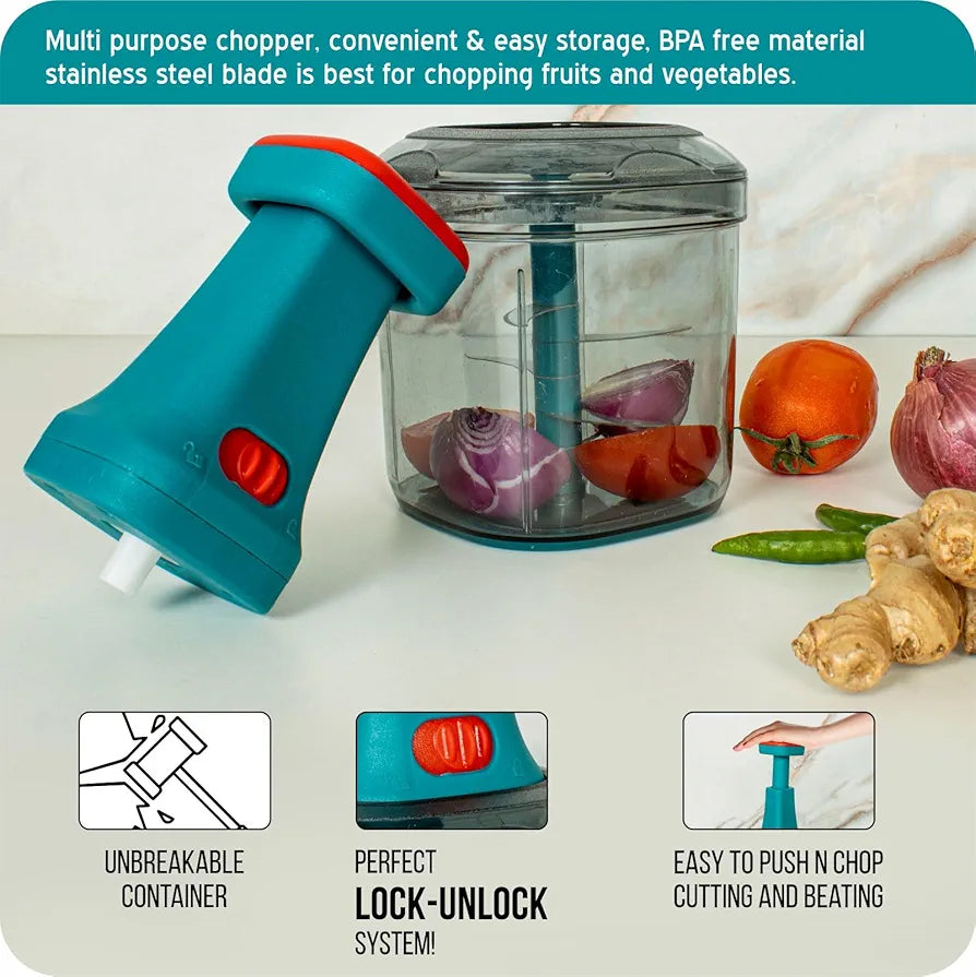 TEKCOOL Manual Hand Press Push Chopper with 6 Blades for Effortless Chopping Vegetables & Fruits ,