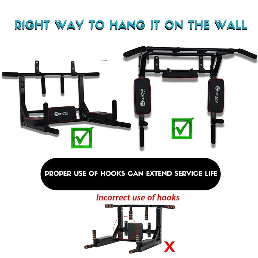 HASHTAG FITNESS Wall mount pull up bar, 3 in 1, dips station, home gym equipments, height increasing equipments for men,kids and women