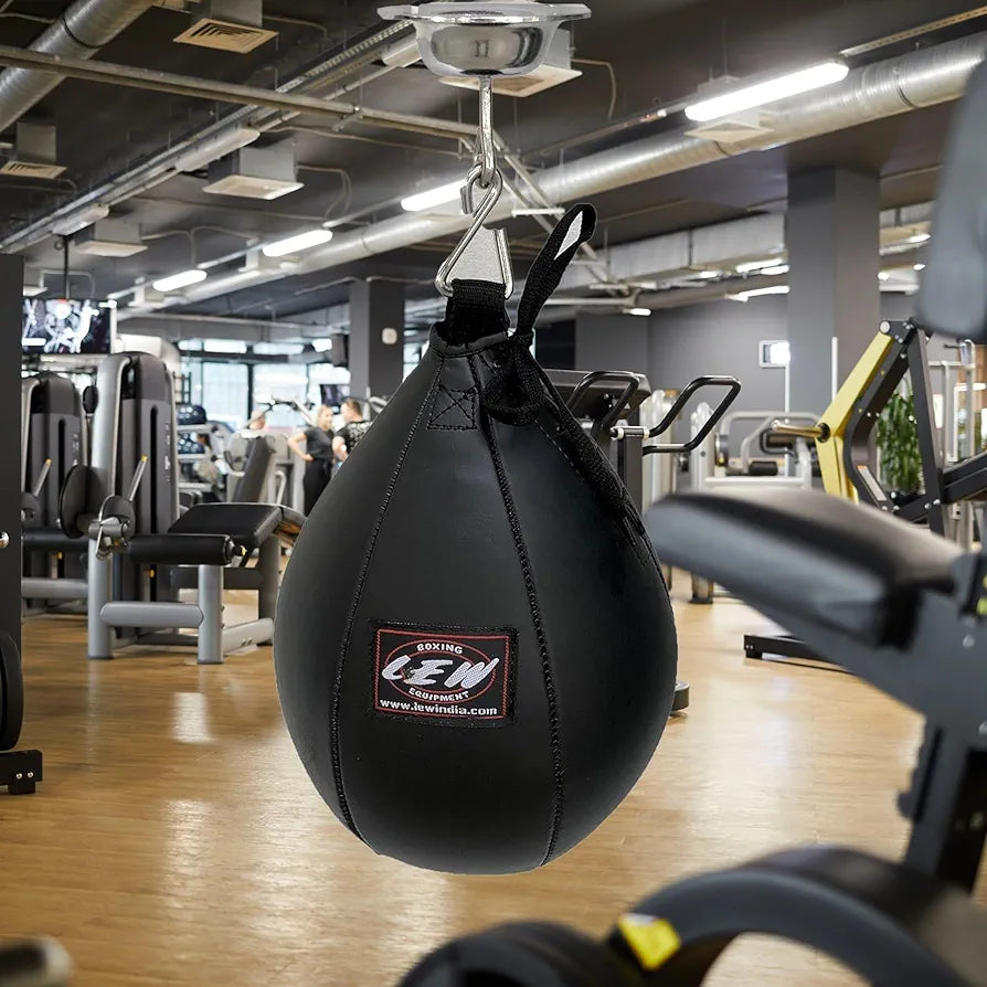 LEW Speed Ball for Boxing Training – Professional Leather Punching Bag with Ceiling Hook Mount