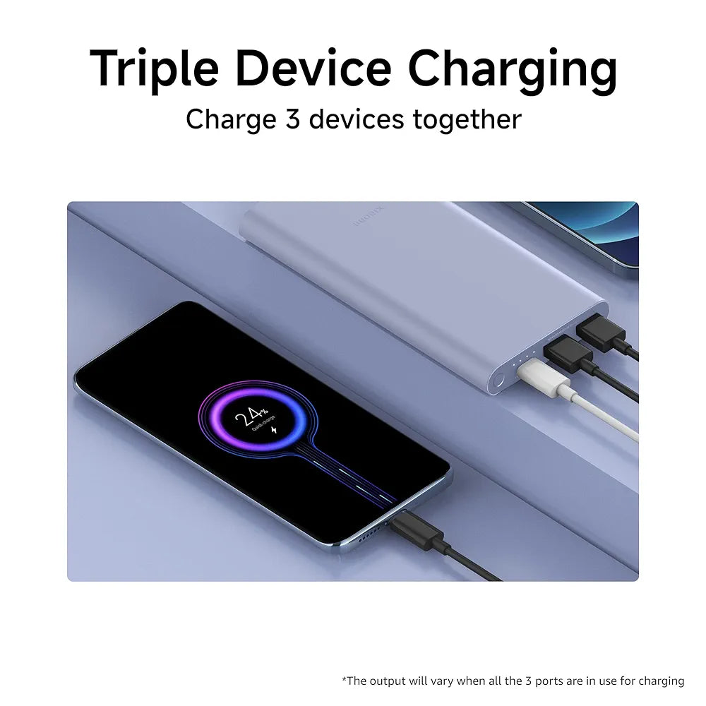 Xiaomi Power Bank 10000mAh 22.5W Fast Charging PD | Power Delivery | Durable Steel Casing |Triple Output Ports|Supports Android and Apple, Tablets, Earbuds, Watches etc