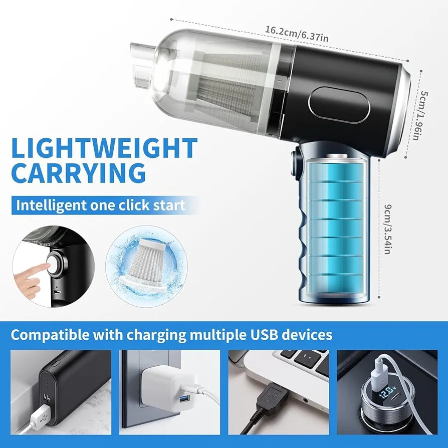 SUPERSTUD Car Vacuum Cleaner 2 in 1 with 3 Attachments & Blower | Cordless Handheld Vacuum Cleaner for Wet & Dry Cleaning for Home/Office/Car/Keyboard/Travel/Sofa/Office