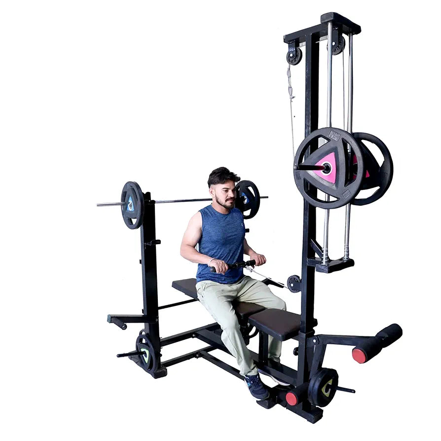 VAISHNAVI FITNESS 20 in1 Gym Bench 20 Kg Rubber with LAT Pull Down for Home Workout - Max Weight- 250 KG