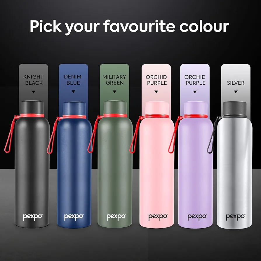 Pexpo Bravo ISI Certified Stainless Steel Water Bottle 700ml, Vacuum Insulated Hot & Cold Flask - Knight Black, Ideal for Home, Office, Gym, Outings, and School