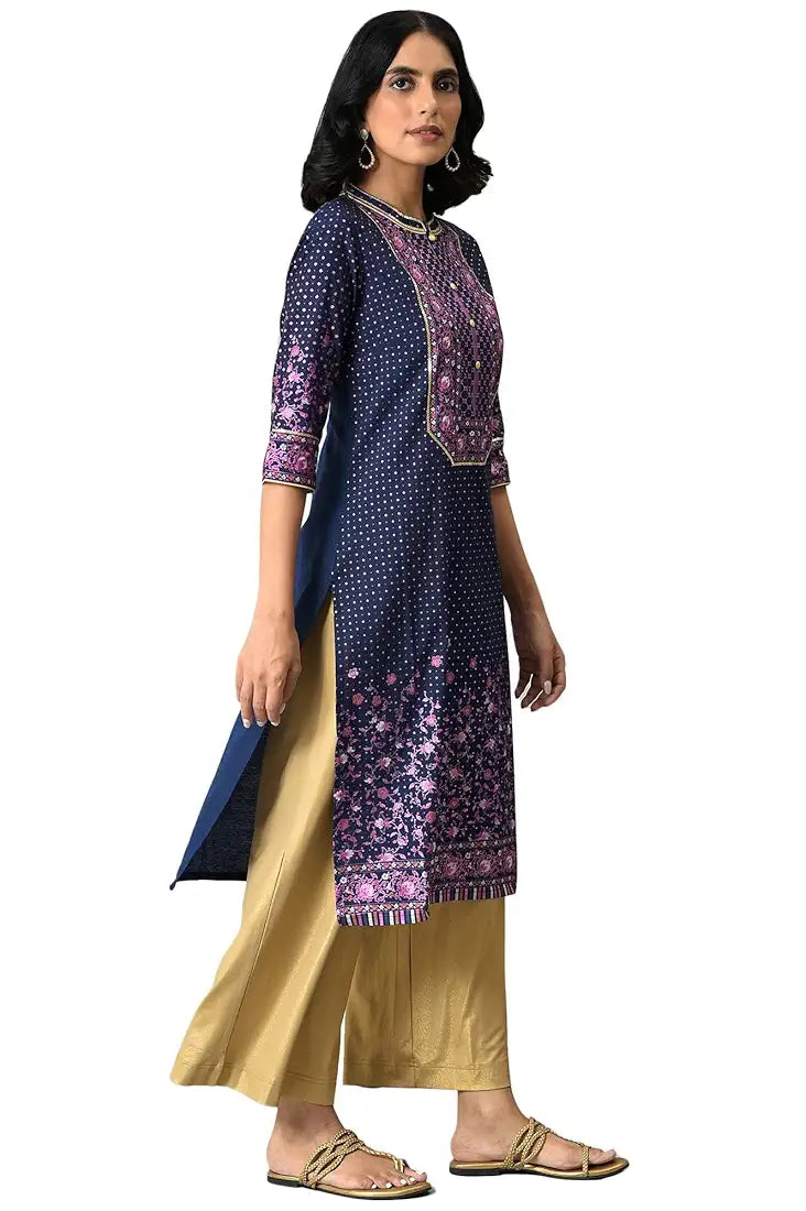 Aurelia Women's Viscose Blend Straight Fit Straight Floral Printed Kurta