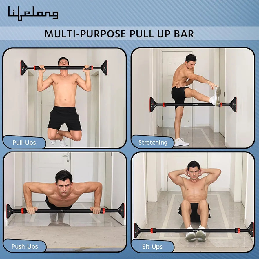 Lifelong Pull Up Bar for Home -Adjustable Rod 65cm to 95cm width, wall mounted without screws -Door Pull up bar to Increase Height -Exercise equipment for Home Gym