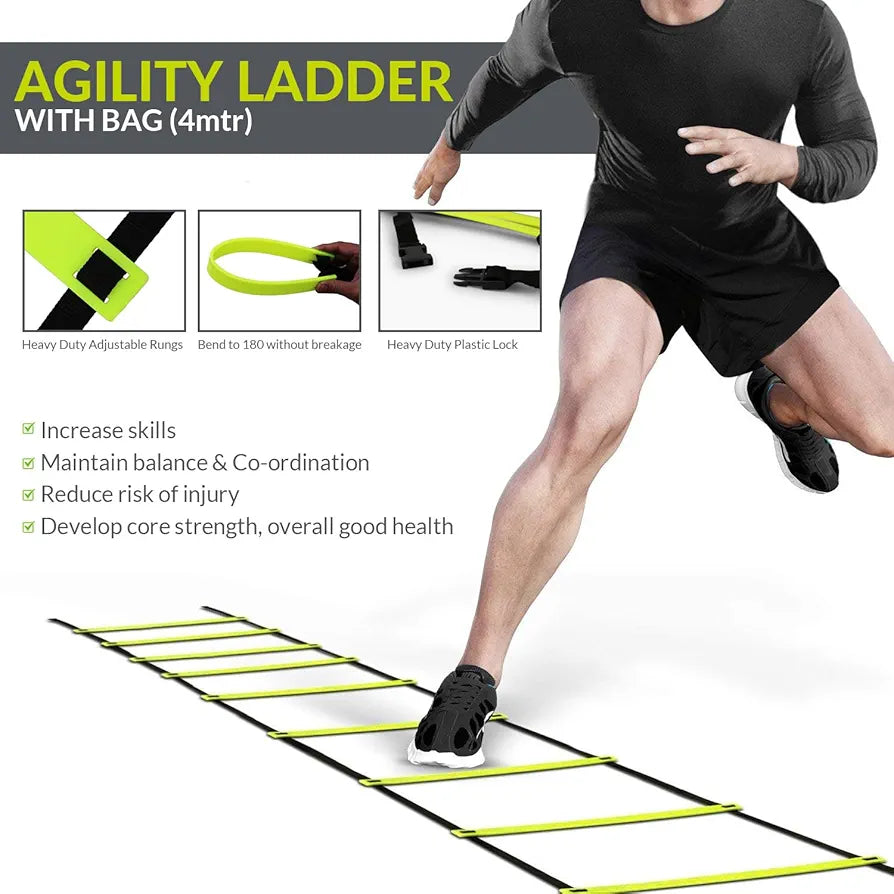 GISCO Speed and Agility Soccer Training Kit, Including 6" Hurdles - 6Pcs + 4 M Agility Ladder with Bag- 1 Piece + 6" Marker Cone - 6 Pcs + Kit Bag