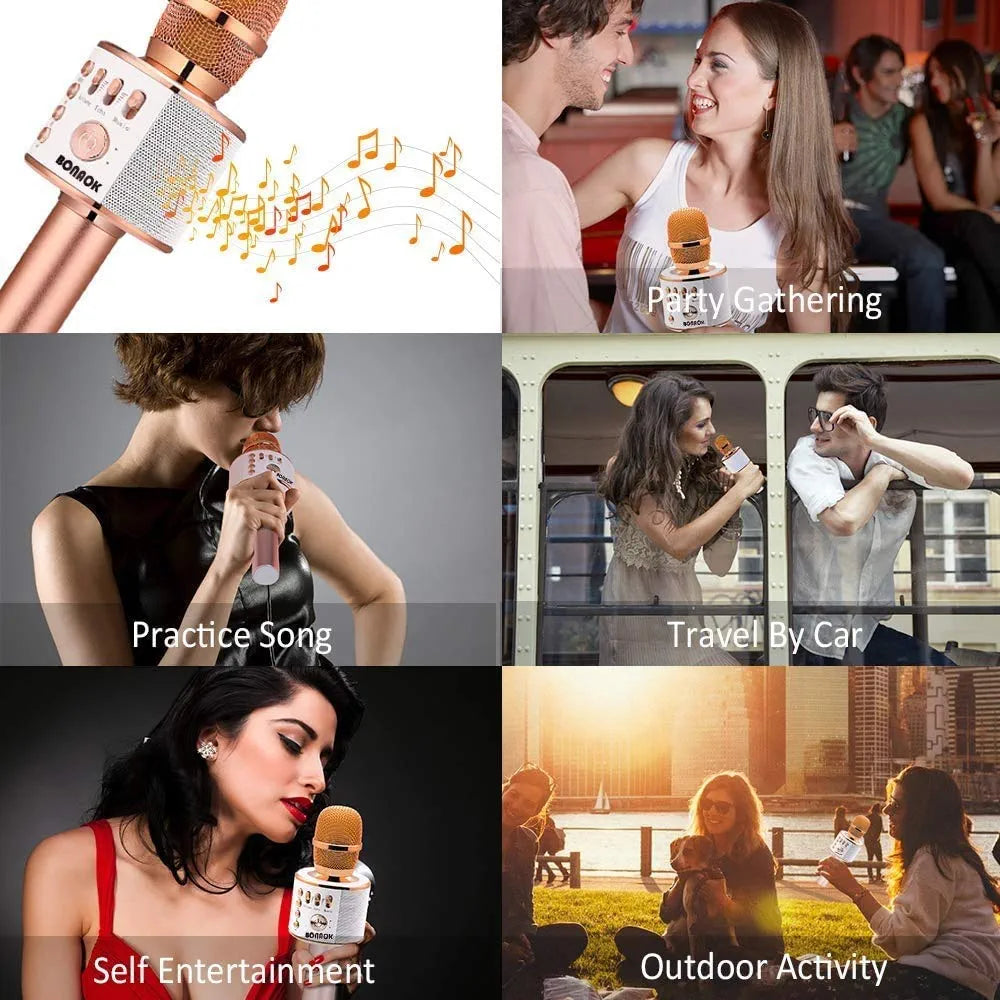 BONAOK Wireless Bluetooth Karaoke Microphone,Christmas Gift 3-in-1 Portable Hand Speaker for iPhone/Android/iPad/Sony,PC and All Smartphone