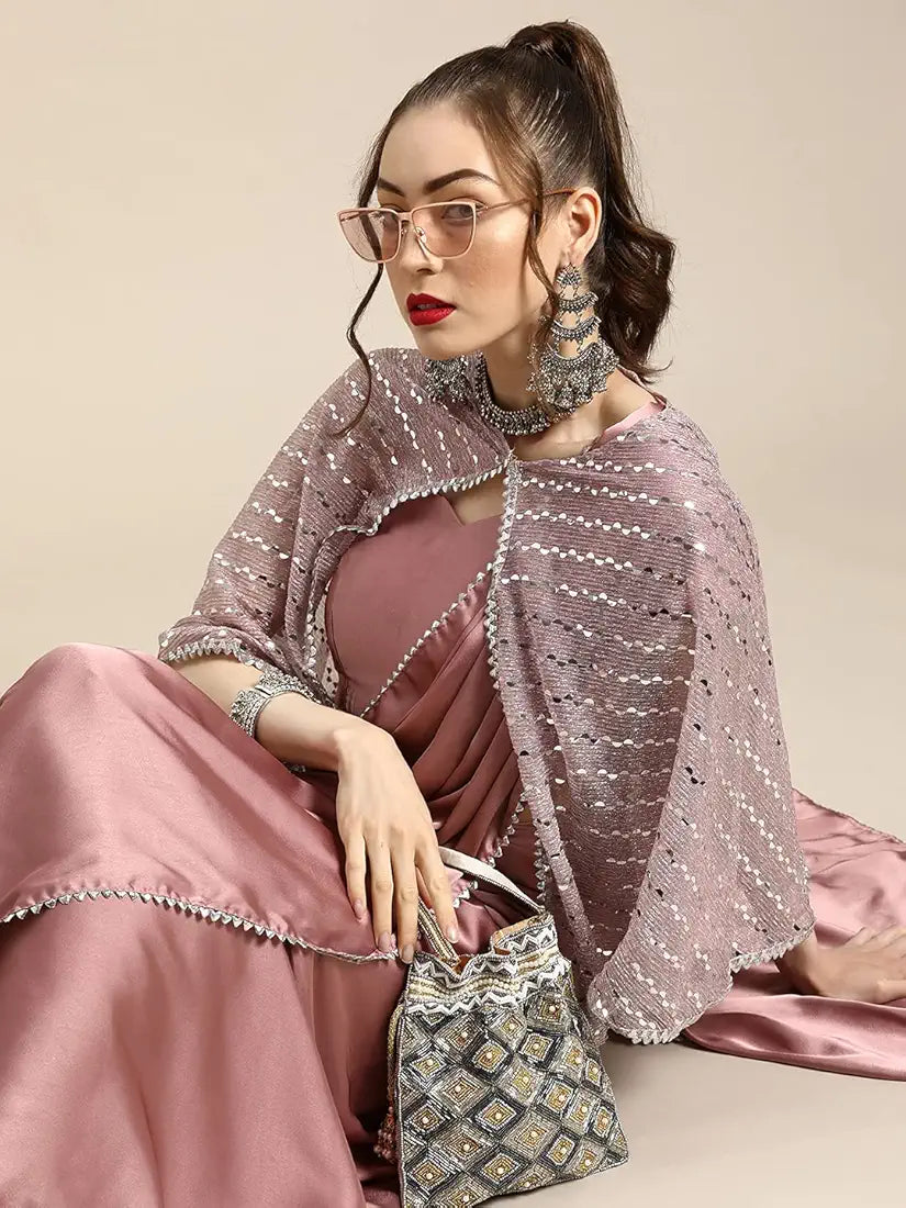 Womanista Women's Satin Saree with Embellished Cape