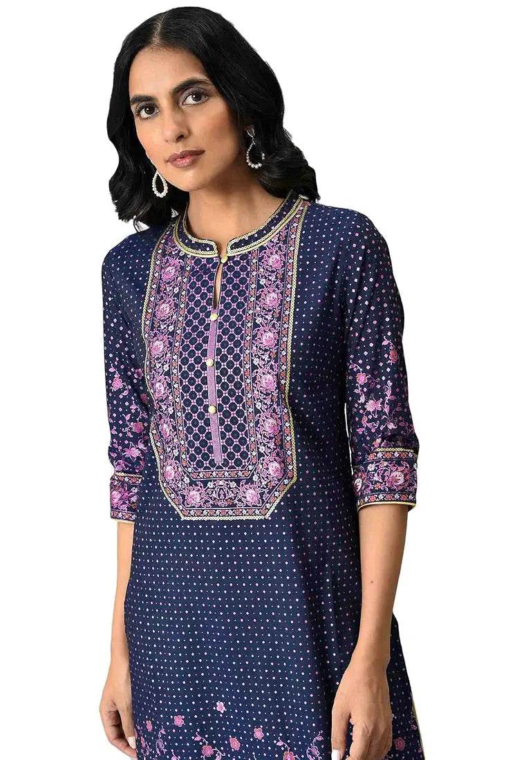 Aurelia Women's Viscose Blend Straight Fit Straight Floral Printed Kurta