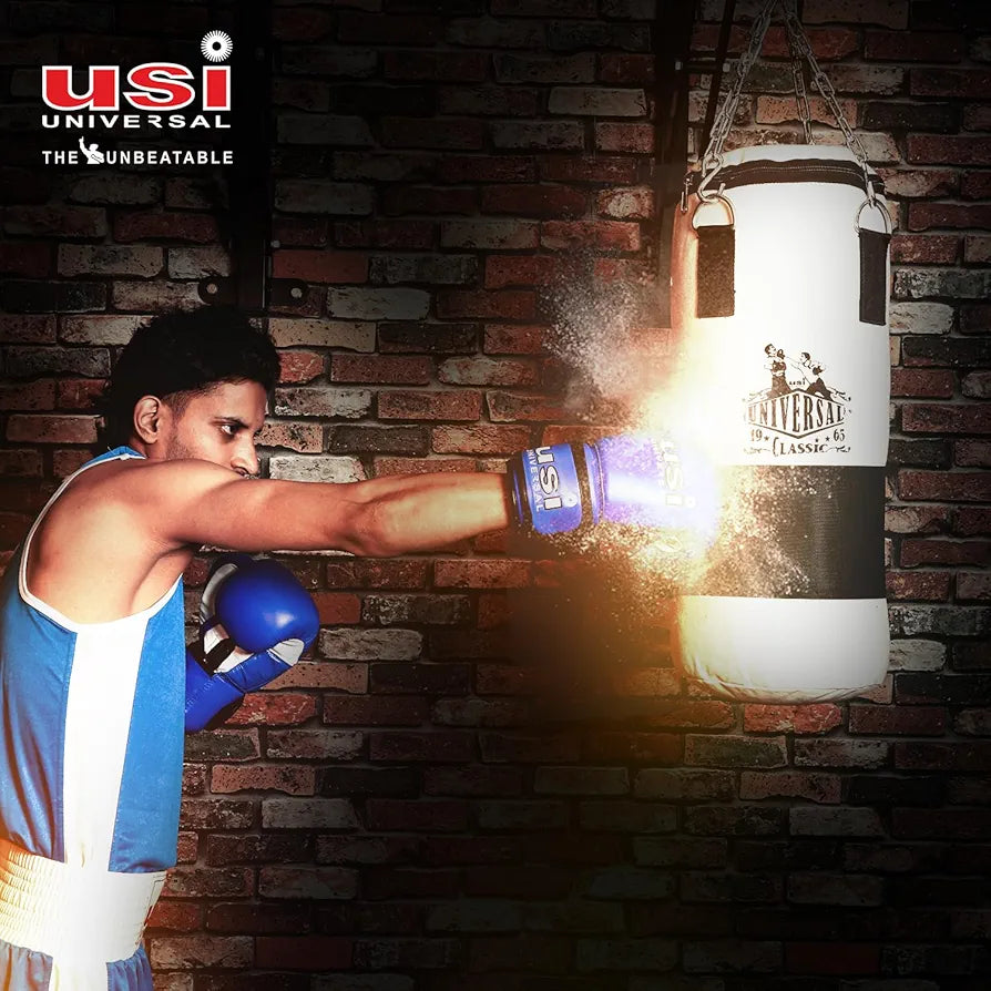USI UNIVERSAL The Unbeatable Boxing Punching Bag, 626C Classic Tough Canvas 4 Feet UnFilled Boxing Bag, Kickboxing Punching Bag with Hanging Chain Combo, Heavy 20oz Canvas Material for Men & Women