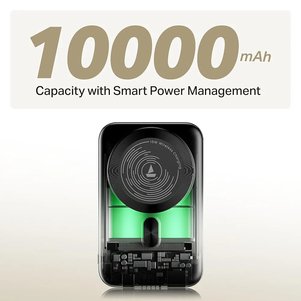 boAt New Launch EnergyShroom PB331 10000mAh Magnetic Wireless Powerbank, 15W Wireless & 22.5W Wired Charging for