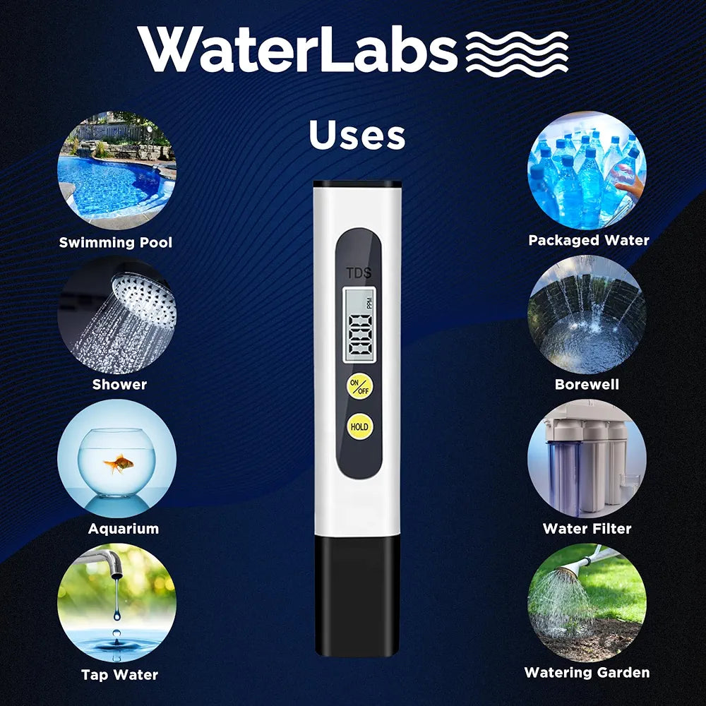 WaterLabs TDS Meter for Home,Water Quality Tester, 0-999ppm Measurement Range for Drinking Water Aquariums, Pool etc