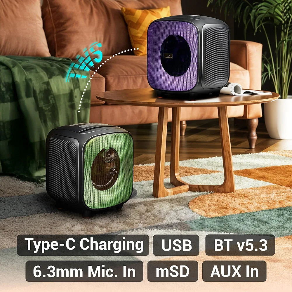 ZEBRONICS Sound Feast 800,Portable Party Bluetooth Speaker,55 Watts,6 Hours Playback,6.5 inch Powerful Driver,Wireless MIC,Karaoke,Mobile Holder,RGB,TWS | USB | AUX | 6.3mm MIC,Deep Bass,Black