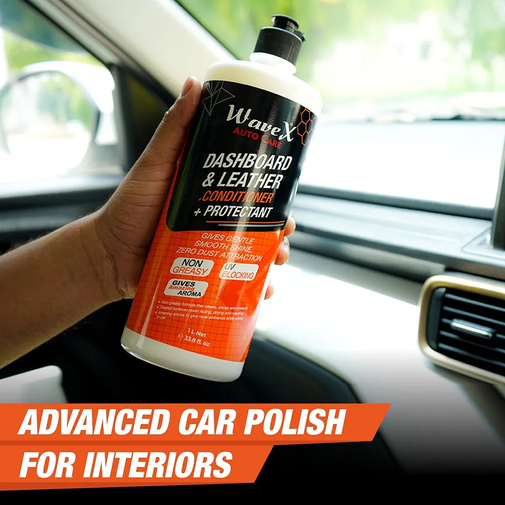 Wavex Dashboard Polish and Leather Conditioner + Protectant Car Dashboard Polish | Car Polish for Interior Plastic, Leather, Vinyl & Rubber | Dashboard Polish that Protects, Shines & Conditions