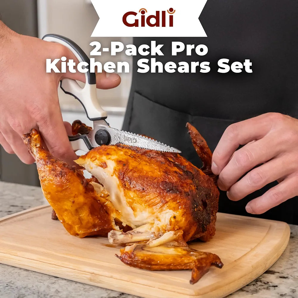 Gidli - Kitchen scissors - Includes herb scissors as bonus - sturdy and ultra-quiet stainless steel multi-function scissors