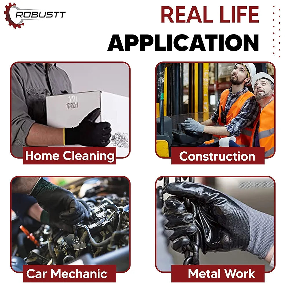 Robustt Nylon Nitrile Half Coated Industrial Safety Hand Gloves Anti-Cut | Cut Resistant | Heat Resistant | Industrial Use | for Finger and Hand Protection.