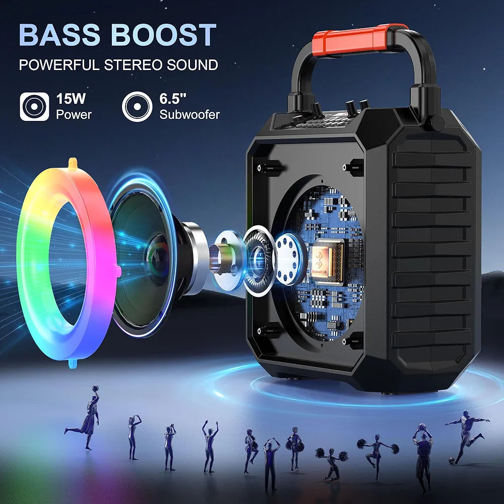 JYX Karaoke Machine with Two Wireless Microphones, Portable Bluetooth Karaoke Speaker with LED Lights for Kids and Adults, PA System Speaker Supports TF Card/USB/AUX-in/REC for Party