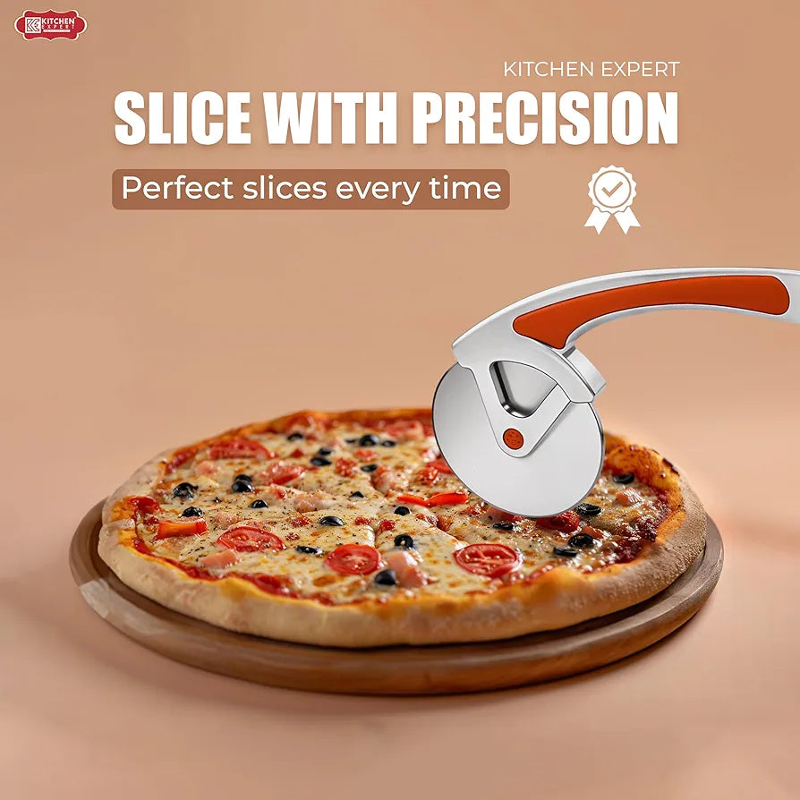 Kitchen Expert Premium Pizza Cutter | Smooth Rolling Blade | Ideal for Cutting Pizza/Sandwich/Breads/Burger/Paratha | Rotating Slicer | Strong Handle | Multipurpose | 1 Pc