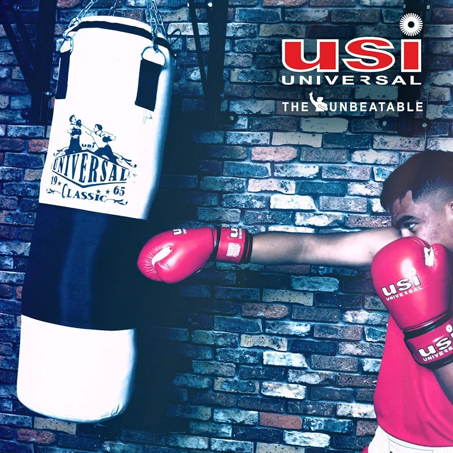USI UNIVERSAL The Unbeatable Boxing Punching Bag, 626C Classic Tough Canvas 4 Feet UnFilled Boxing Bag, Kickboxing Punching Bag with Hanging Chain Combo, Heavy 20oz Canvas Material for Men & Women