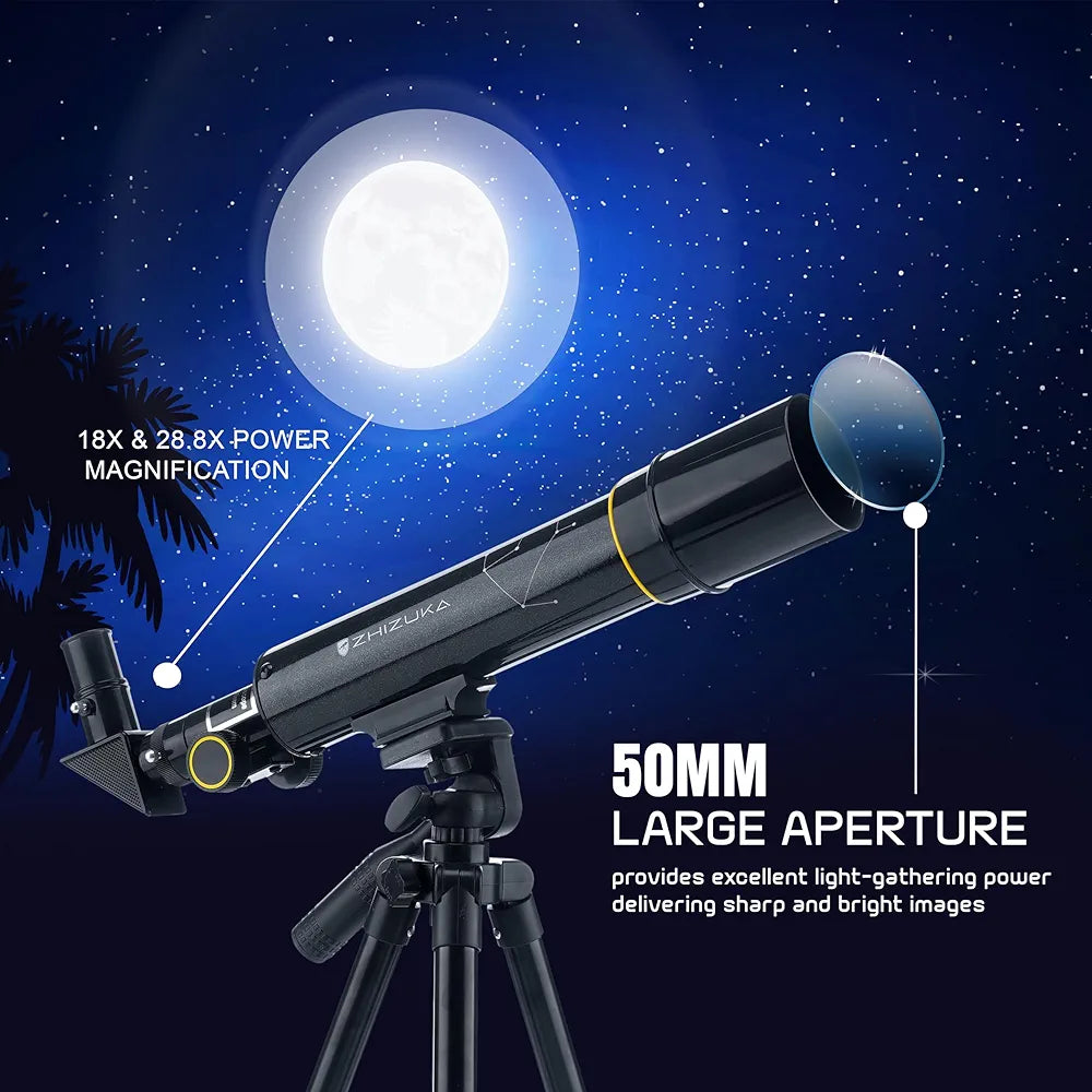 Zhizuka ZH400 Telescope 50mm Aperture 400mm Refractor with Phone Mount and Long Portable Tripod Stand Astronomical Refracting Scope for Kids Beginners and Adults with Phone Adapter