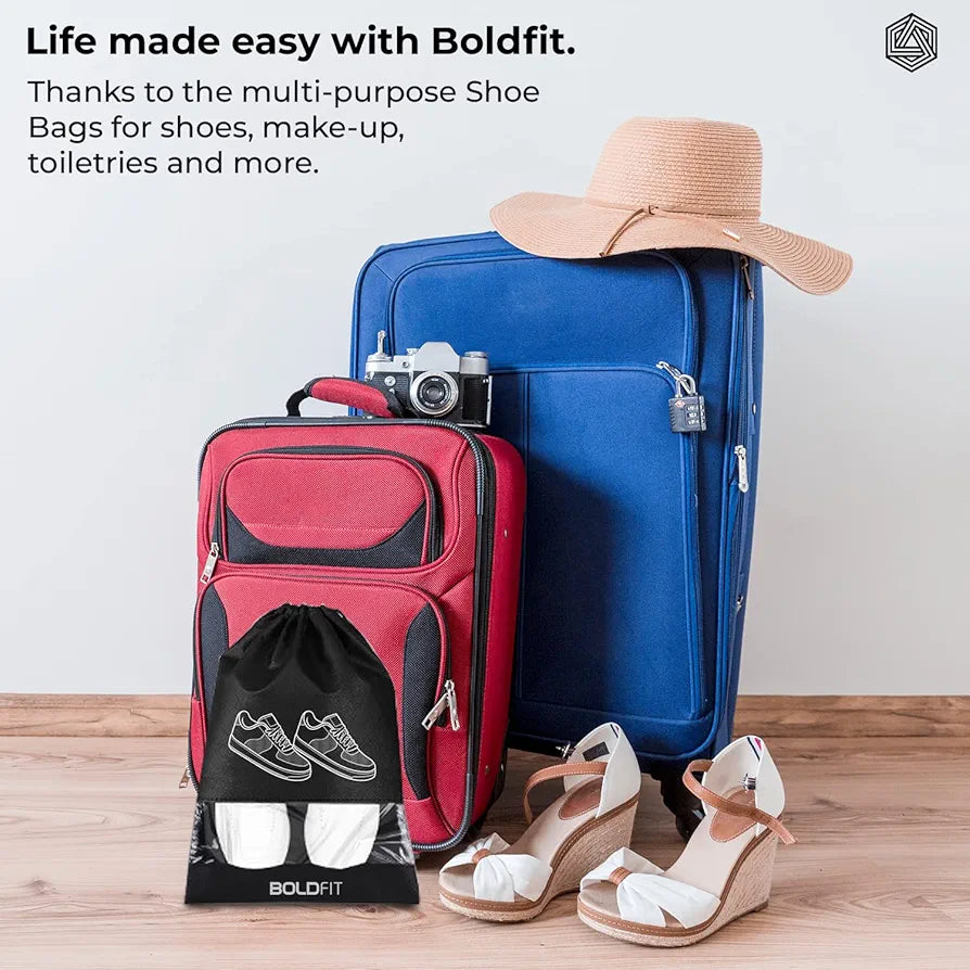 Boldfit Shoe Bag for Travel Bag for Man & Women Shoe Cover for Storage at Home Gym Reusable Travelling Accessories Organizer Pouch Travel Essentials Footwear Bags for Travelling Men -Pack of 6, Black