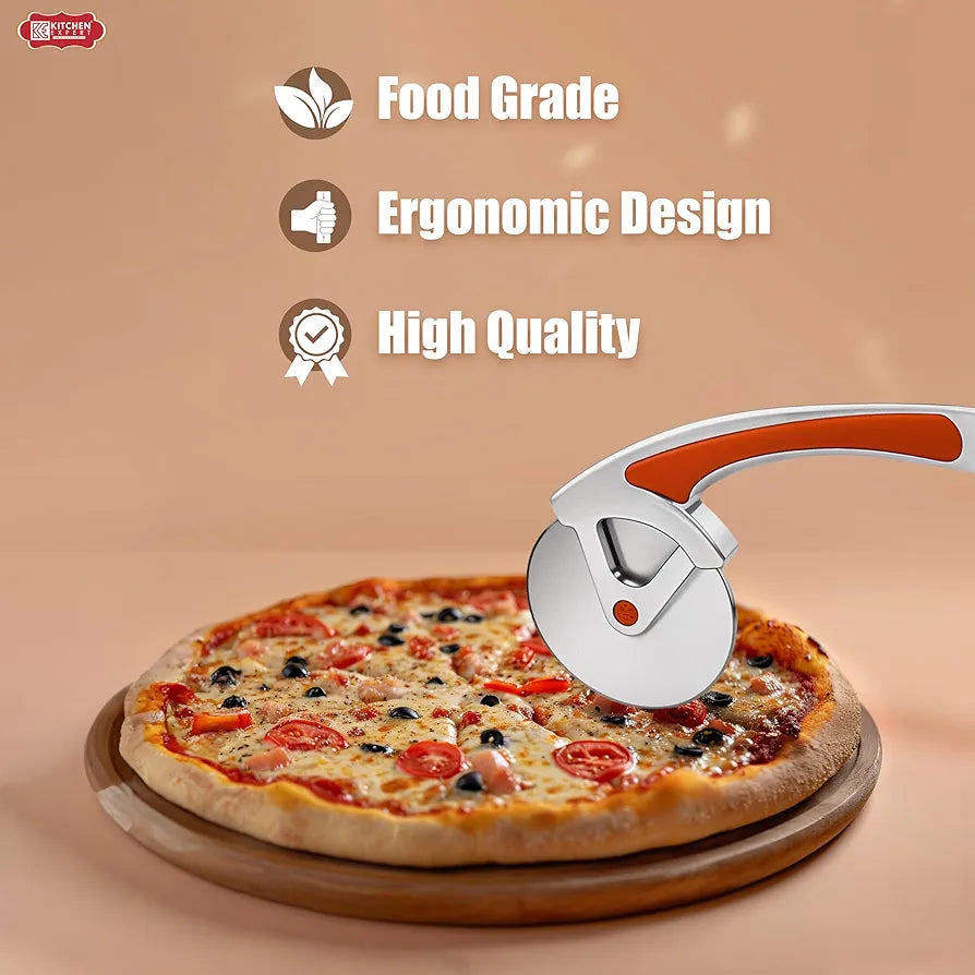 Kitchen Expert Premium Pizza Cutter | Smooth Rolling Blade | Ideal for Cutting Pizza/Sandwich/Breads/Burger/Paratha | Rotating Slicer | Strong Handle | Multipurpose | 1 Pc