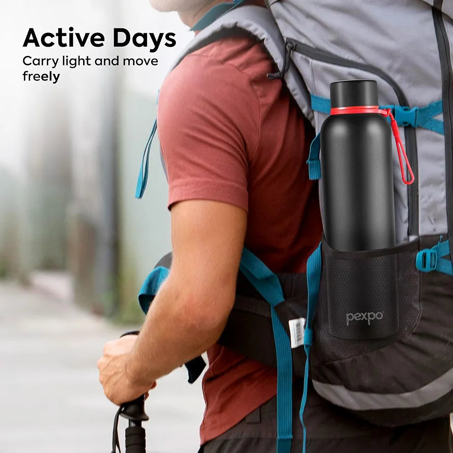 Pexpo Bravo ISI Certified Stainless Steel Water Bottle 700ml, Vacuum Insulated Hot & Cold Flask - Knight Black, Ideal for Home, Office, Gym, Outings, and School