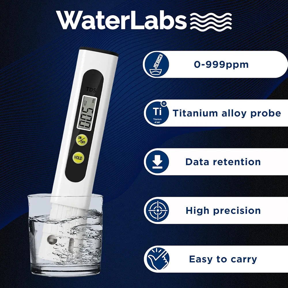 WaterLabs TDS Meter for Home,Water Quality Tester, 0-999ppm Measurement Range for Drinking Water Aquariums, Pool etc